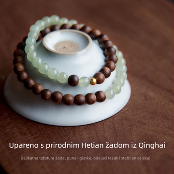 Ženska dvostruko slojevita narukvica od imitacije Hetian jade i agarwood, suptilan luksuz, kineski retro stil, novi model 2025