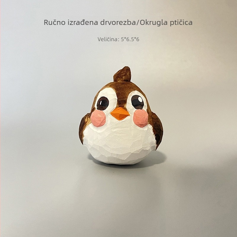 Okrugla ručno izrezbarena drvena ptica ukras za stol