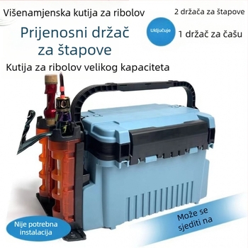 Vanjska kutija za ribolov s velikim kapacitetom, ojačanim zidovima, držačem štapa i višenamjenskom skladišnom kutijom