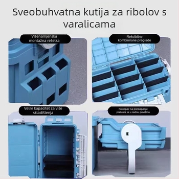 Vanjska kutija za ribolov s velikim kapacitetom, ojačanim zidovima, držačem štapa i višenamjenskom skladišnom kutijom