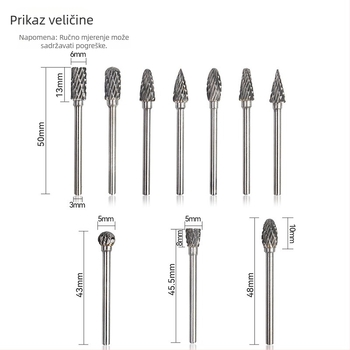 3×6 mm karbidno-volframova čelična glava za rotacijsku brušenje drveta