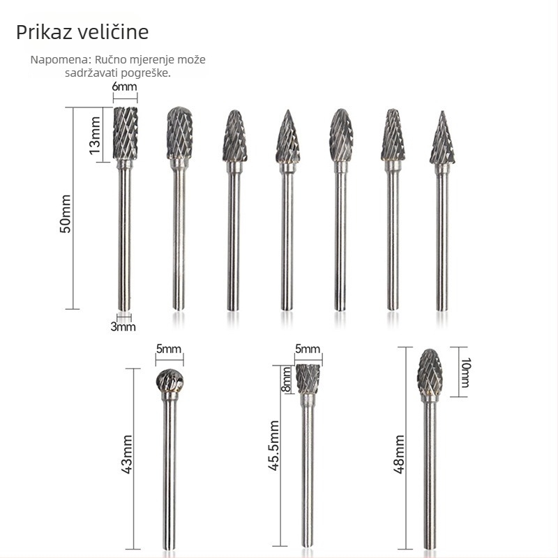 3×6 mm karbidno-volframova čelična glava za rotacijsku brušenje drveta