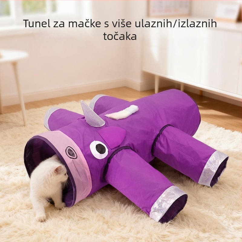 Sklopivi višekanalni tunel za mačke sa zvukom – tekstilna igračka