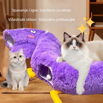 Dopamin ljubičasti plišani sklopivi tunel za mačke, u obliku krofne