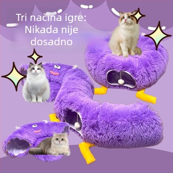 Dopamin ljubičasti plišani sklopivi tunel za mačke, u obliku krofne