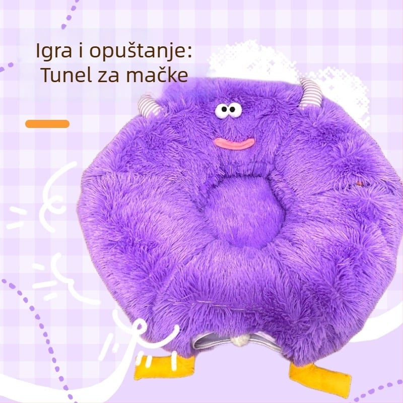 Dopamin ljubičasti plišani sklopivi tunel za mačke, u obliku krofne