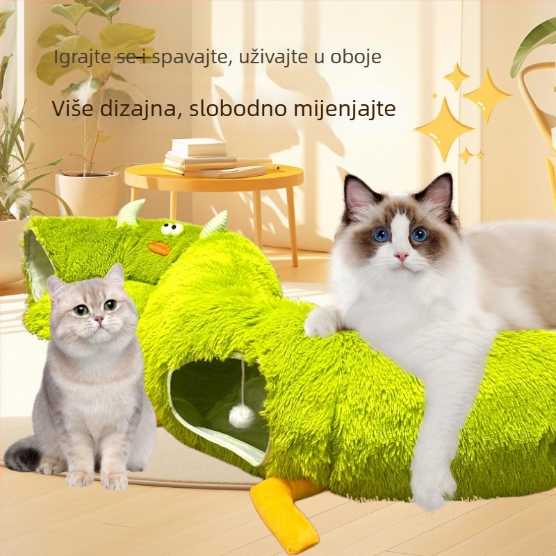 Plišani tunel za mačke s oblikom donuta – sklopni