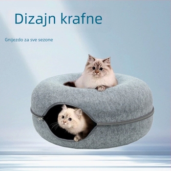 Donut‑oblik mačjeg kreveta od filca, za sve sezone, mačji tunel i ljetno sklonište za spavanje