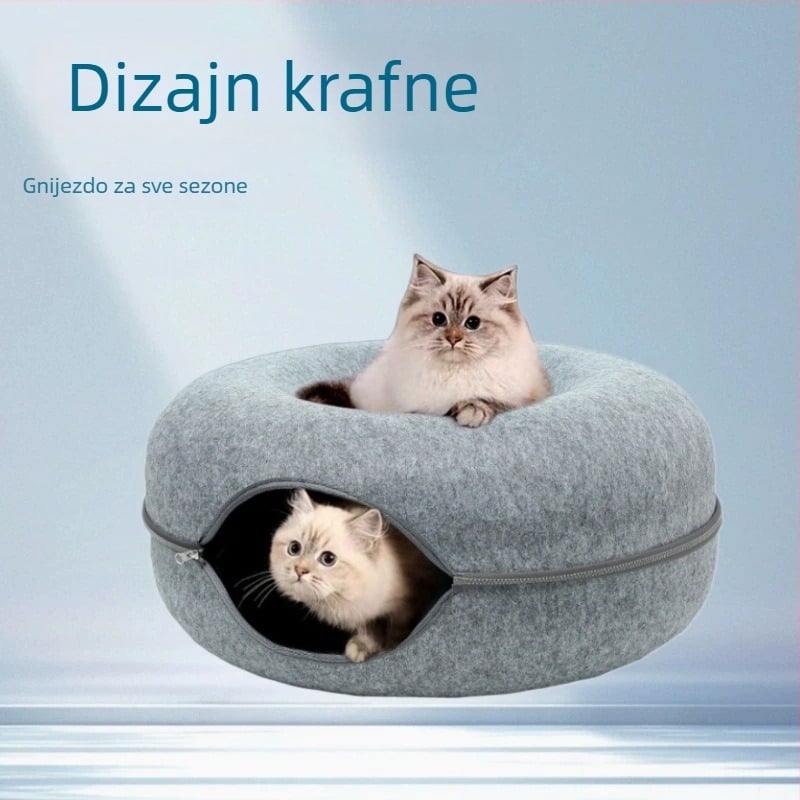 Donut‑oblik mačjeg kreveta od filca, za sve sezone, mačji tunel i ljetno sklonište za spavanje