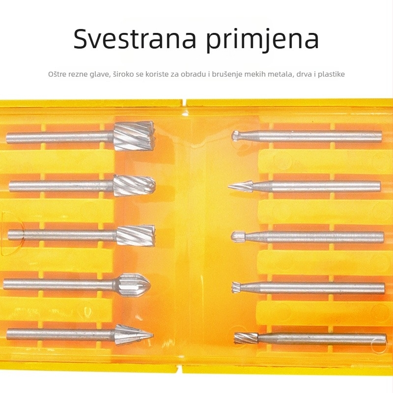 Srebrni set od 10 rotirajućih datoteka od visokoučinkovitog čelika za drvo, korijensku i jezgru rezbarenja