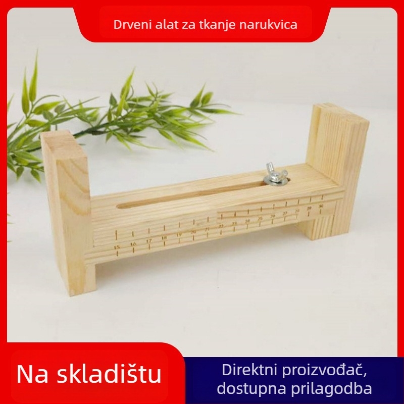 Alat za pletenje narukvica s drvenim okvirom – pomoćni alat za pletenje crvene konopne niti