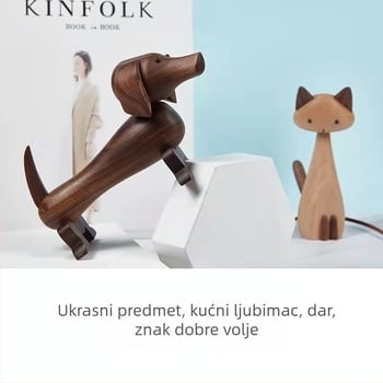 Drvena figura od oraha – dachshund dekoracija za dom i automobil, poklon za rođendan
