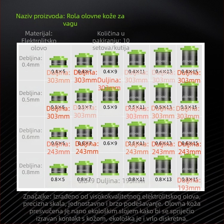 Gradirani olovni list u roli za težišta u ribolovu, premazan, ojačani ribolovni dodaci
