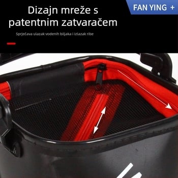 EVA sklopiva kanta za ribolov s užetom, kanta za živu ribu s filtrirajućom mrežom i zatvaračem