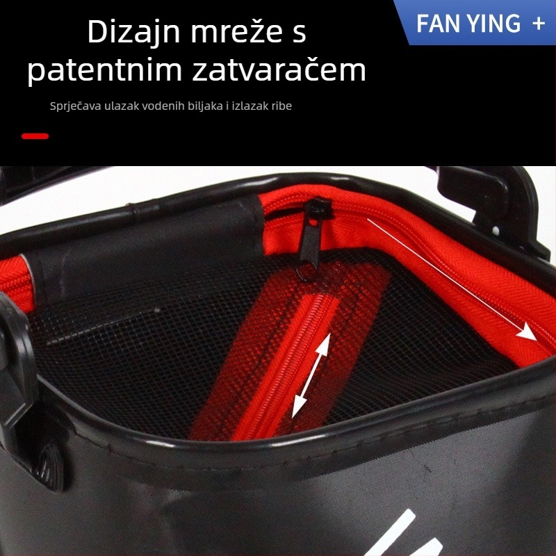 EVA sklopiva kanta za ribolov s užetom, kanta za živu ribu s filtrirajućom mrežom i zatvaračem