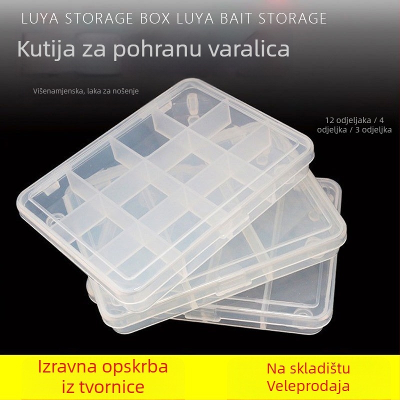 Prozirna plastična kutija s 12 pretinaca za ribolovne varalice i dodatke (PVC)