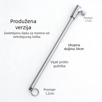 Tyč od nehrđajućeg čelika, debela i produžena, s držačem za štap i pločom za mamce