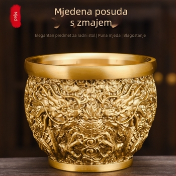 Latunska dvostruka zmajska cilindrična figura s motivom zmaja i dvaju feniksa, posuda za blago za dnevni boravak i ulaz, metalni ukras