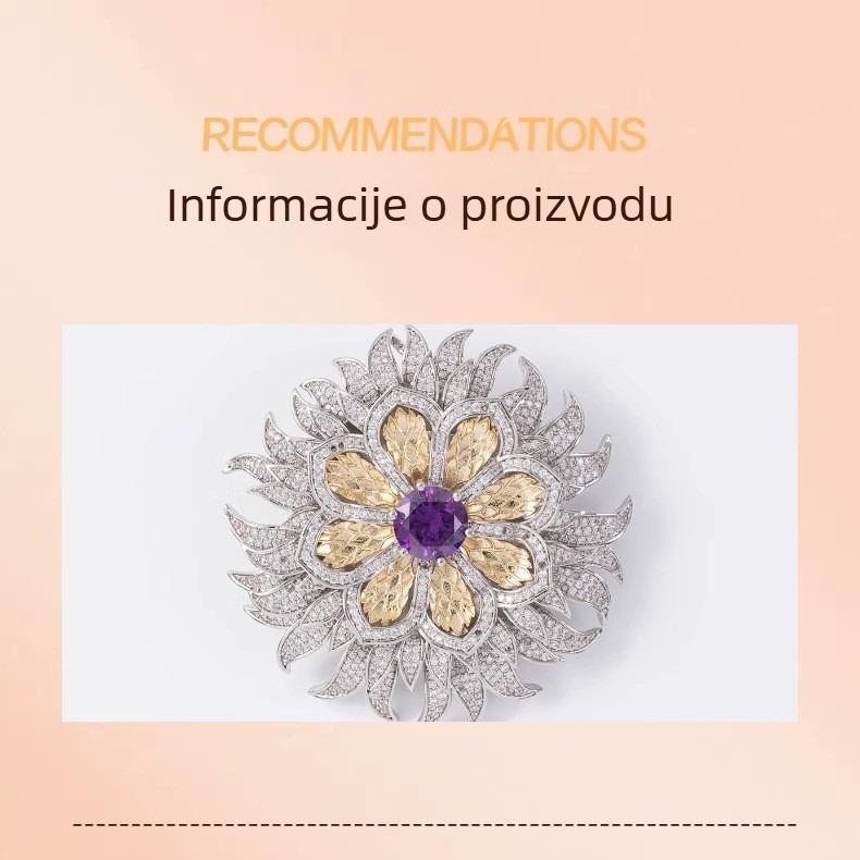 Broš s motivom suncokreta, u francuskom stilu, luksuzan sa cirkonima
