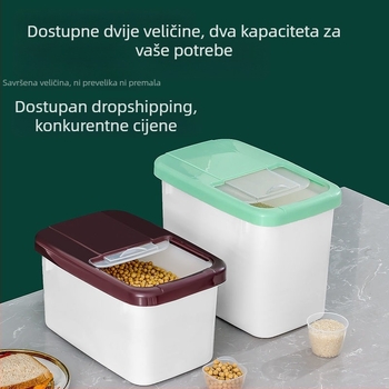 Plastična zatvorena posuda za rižu, otporna na vlagu i štetne insekte, kuhinjsko skladište, kapacitet 9–10 L, moderan minimalistički dizajn