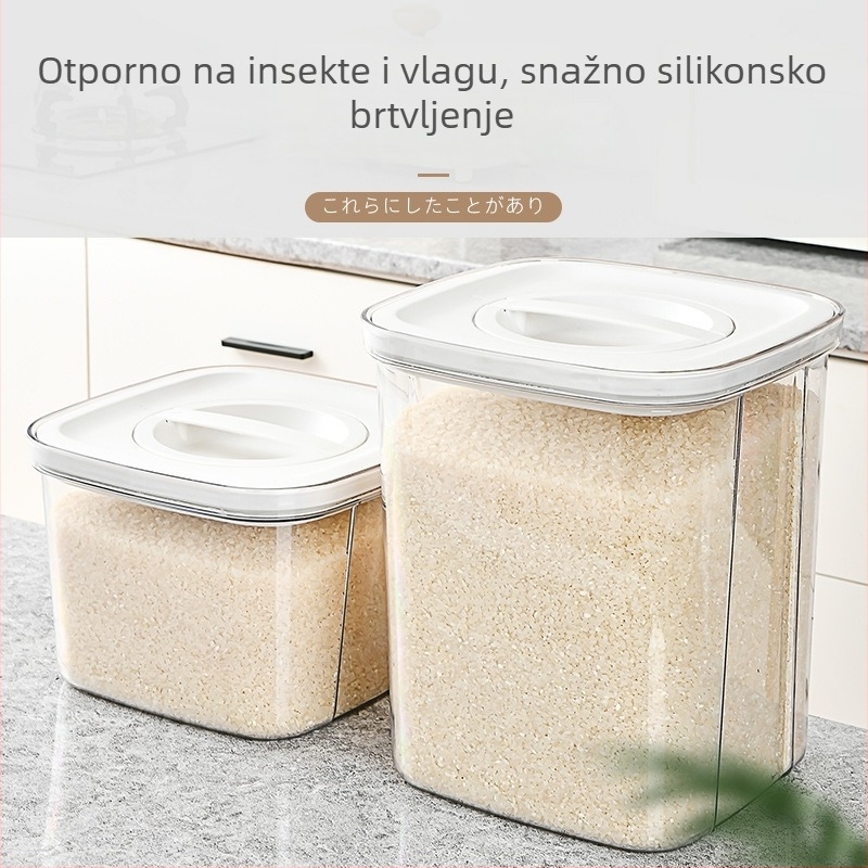 PP spremnik za skladištenje žitarica, otporan na vlagu i štetne insekte, zatvoren poklopac, kapacitet preko 10 litara, za rižu, brašno i druge žitarice