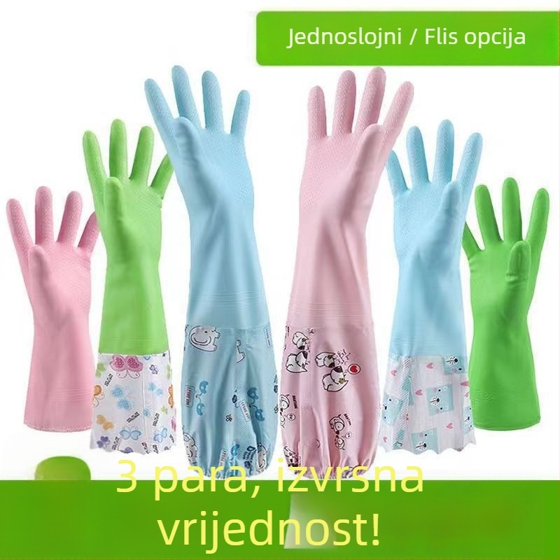 Lateks rukavice za pranje posuđa s fleece podstavom, ojačane i produžene, vodootporne kućne rukavice