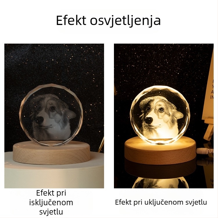 Kreativni kristalni ukras s unutarnjim graviranjem fotografije, DIY uzorak graviranja, drvena podloga, stolni ukras, poklon, veleprodaja