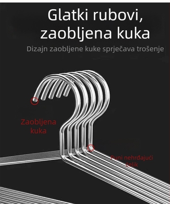 Nerđajuća čelična vješalica bez šava, zaštita ramena, bez tragova, dvostruka uporaba mokro/sucho za unutarnji ormarić