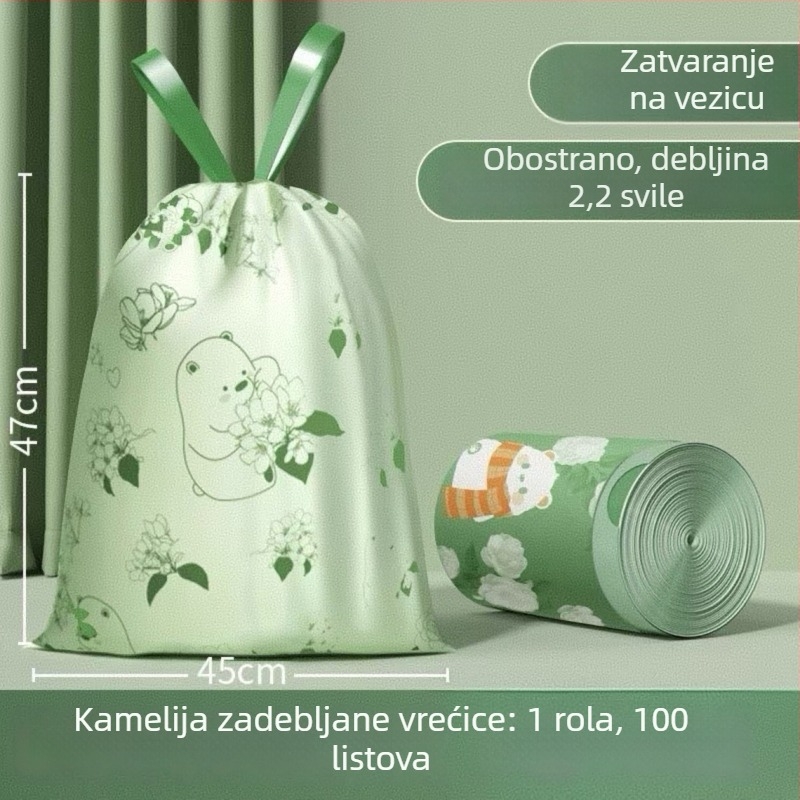 Camellia Extra debeli tiskani vrećice za smeće, debele vrećice za skladištenje s povlačnom vrpcom, kućni set za čišćenje