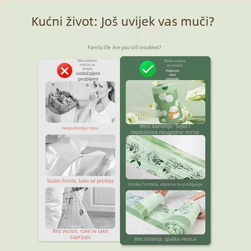 Camellia Extra debeli tiskani vrećice za smeće, debele vrećice za skladištenje s povlačnom vrpcom, kućni set za čišćenje