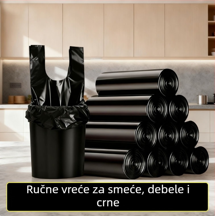 Prsluk stil jednokratne vrećice za otpad, 45×60 cm, crne, debele, za kućnu kuhinju.