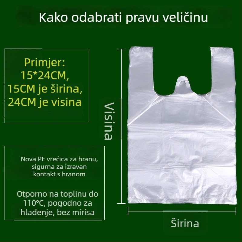 Jednokratna prozirna plastična vrećica za hranu, mala veličina, za dostavu, crvena