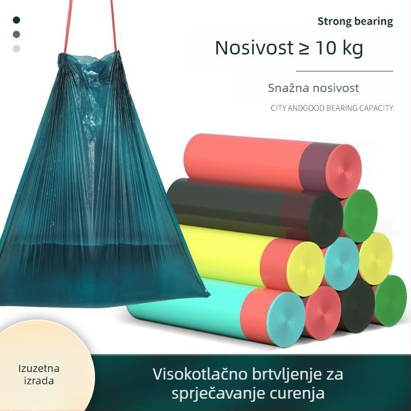 Kese za smeće sa šnom, automatsko zatvaranje, ekstra velike, debele plastične vrećice, veličina 45x50 cm, rola 15 komada