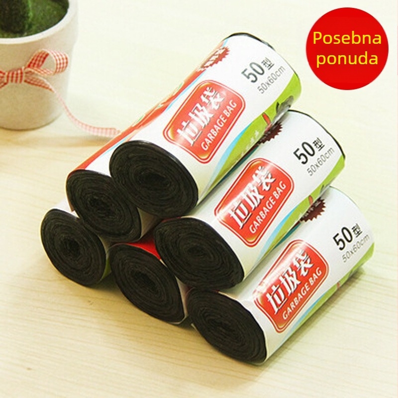 Crne jednokratne vreće za otpad, rolni tip s perforacijom, velike 45 × 50 cm, za hotele i restorane