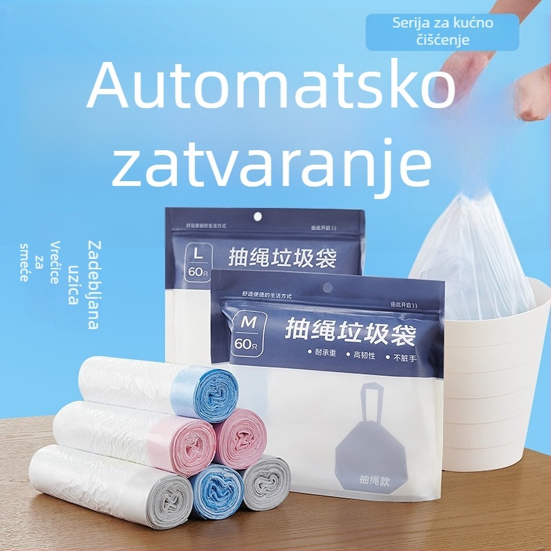Debeli vrećice za smeće sa vrpcom, za kućnu upotrebu – velike plastične vrećice za kuhinju i kupaonicu