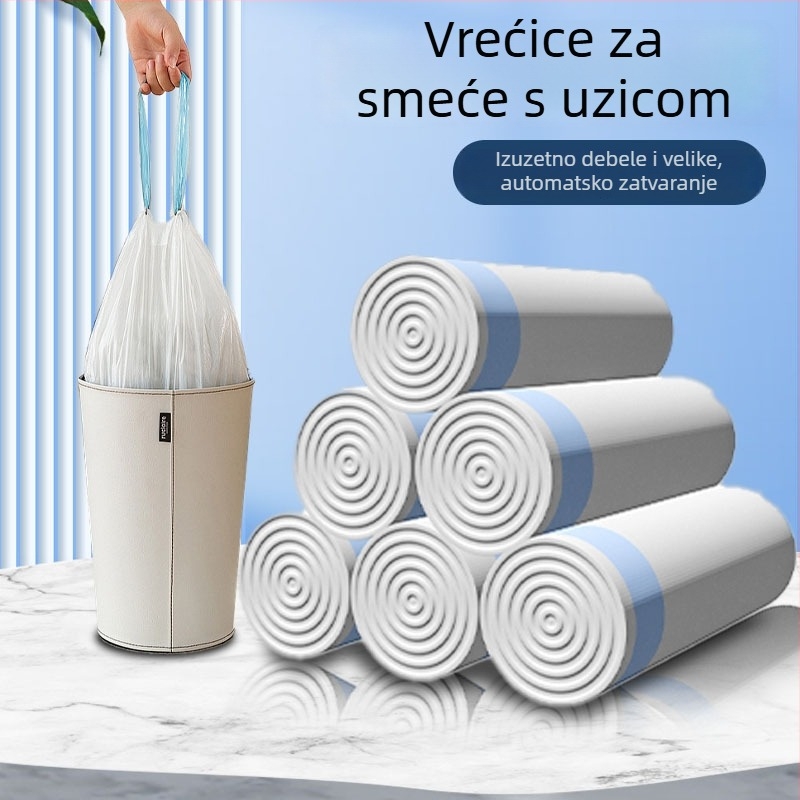 Kese za smeće sa šnuralom, ekstra velike i debele, s ručkama, velikog formata, za kuhinju, kupaonicu, dom učenika, automatsko zatvaranje
