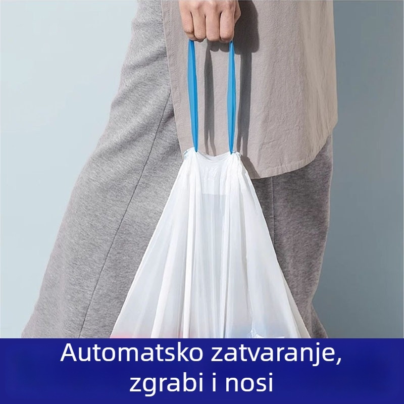 Kese za smeće sa šnuralom, ekstra velike i debele, s ručkama, velikog formata, za kuhinju, kupaonicu, dom učenika, automatsko zatvaranje