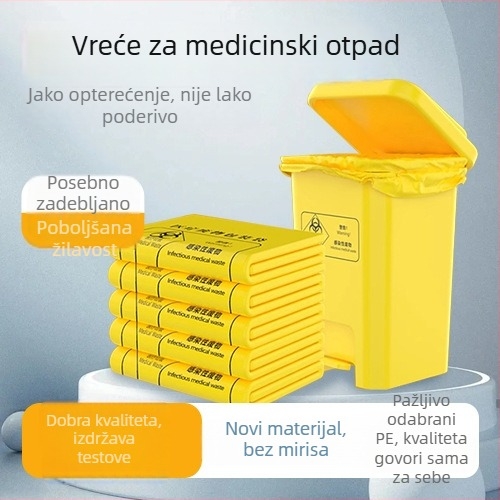 Jednokratna debela žuta vrećica za medicinski otpad, s ravnim otvorom, za bolnicu i kliniku