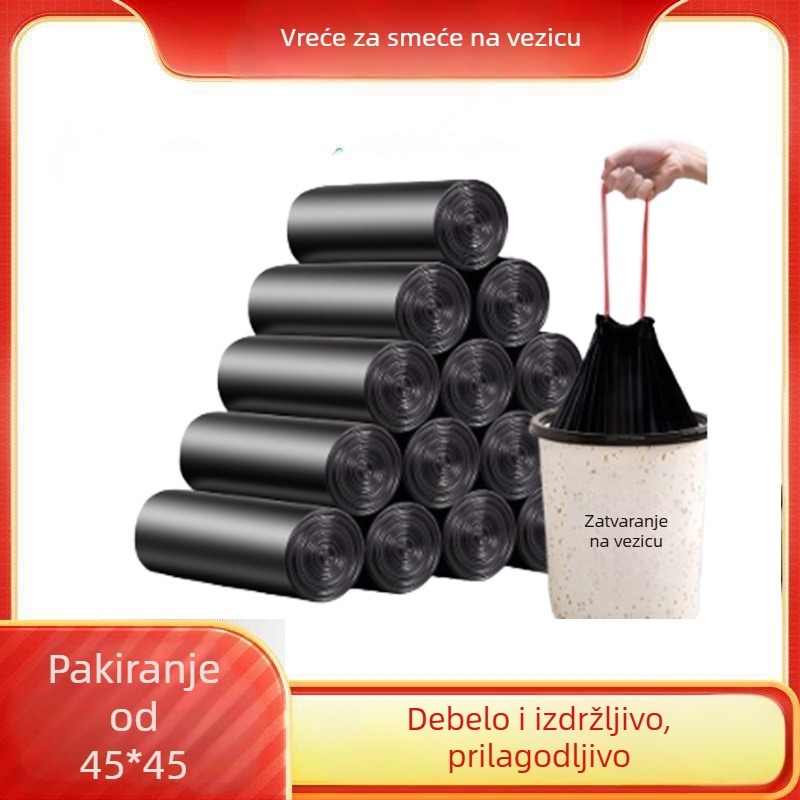 Debeli vrećice za smeće sa vezicom, crne, velike 45×50 cm, za dom i kuhinju