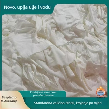 Bijela industrijska krpa od 100% pamuka, bez vlakana, upija vodu i ulje.