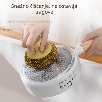 Izmjenjiva i periva četka za posuđe s čeličnom kuglom i PET kuglom za čišćenje, pogodna za posuđe s neprijanjajućom površinom