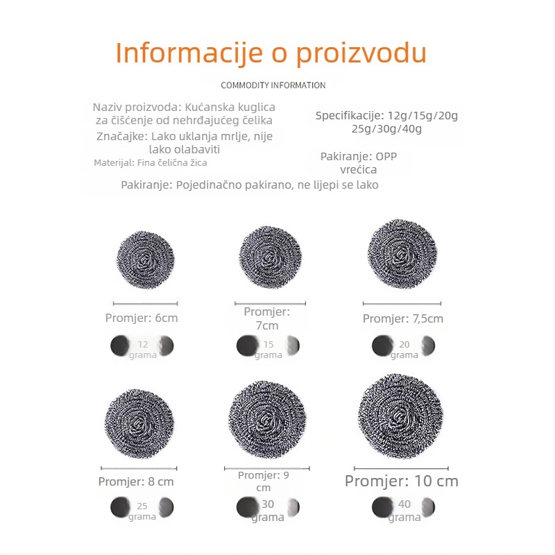 Velika čelična kugla za čišćenje, 2 komada, za kuhinjske posude