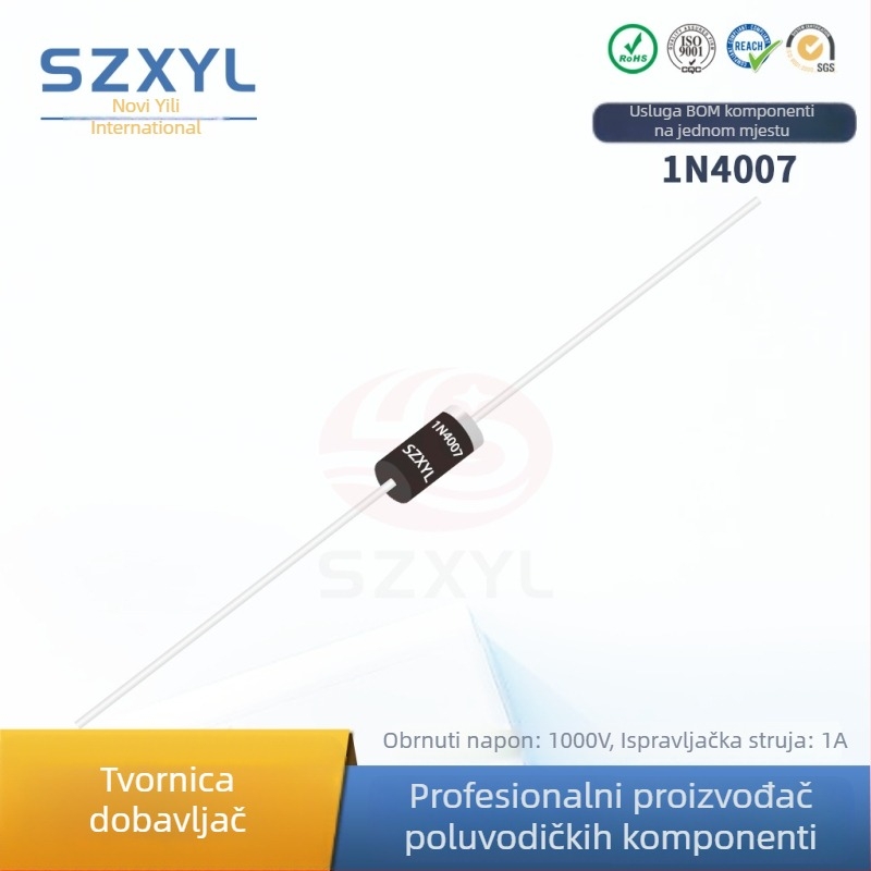 1N4007 ispravljačka dioda, DO-41 paket, 2 pinova, 1000 V, 1 A