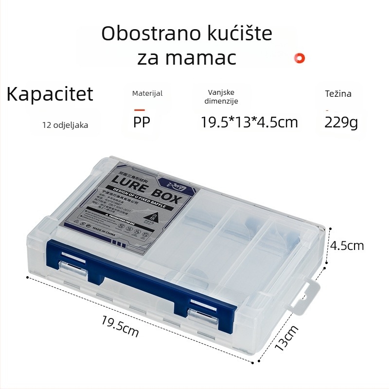 Dvostruka vodootporna kutija za mamce s spremištem šljokica
