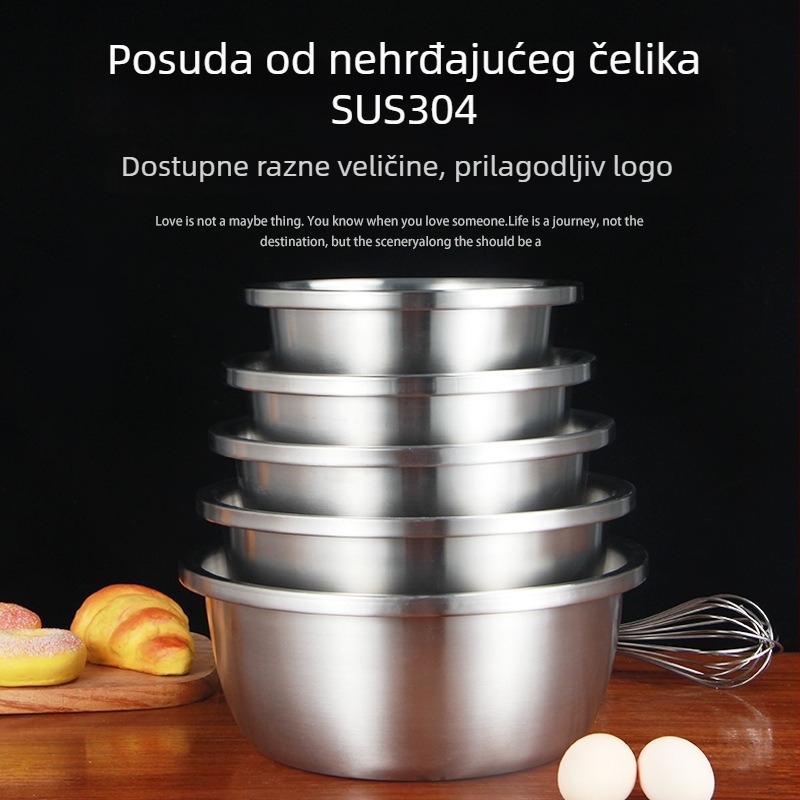304 debela nehrđajuća čelična kuhinjska posuda, okrugla, višenamjenska za pranje voća i povrća, tučenje tijesta i mućenje jaja