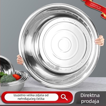 Velika posuda od nehrđajućeg čelika, prehrambene kvalitete, ojačana, za pranje povrća i miješenje tijesta, kućna kuhinja