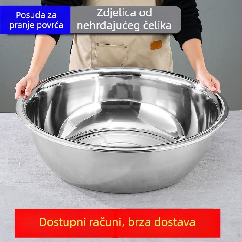 Velika posuda od nehrđajućeg čelika, prehrambene kvalitete, ojačana, za pranje povrća i miješenje tijesta, kućna kuhinja