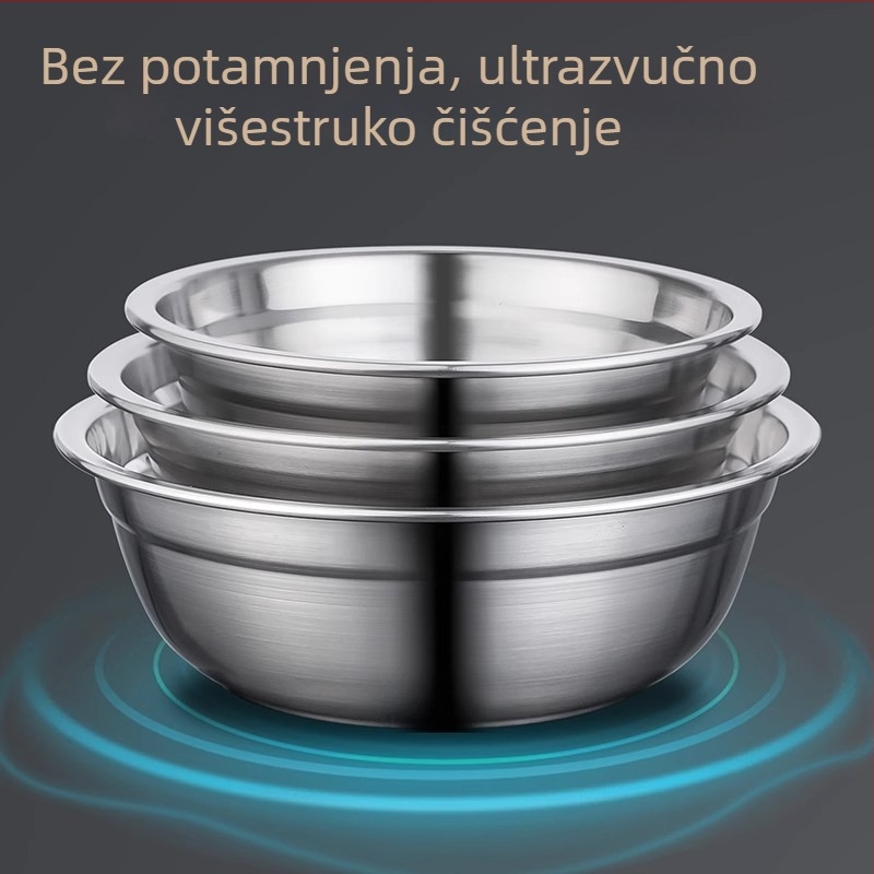 Petodjelni set od 304 nehrđajućeg čelika za kuhinju, debeli, višefunkcionalni – uključuje zdjelu za juhu, zdjelu za pranje, posudu za začine i okrugli tanjur.
