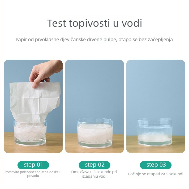 Jednokratni papirnati zaštitnik za sjedište WC-a, pojedinačno pakiran, vodotopiv, za putovanja