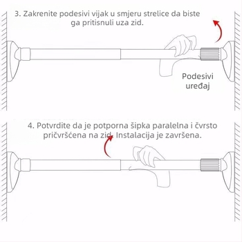 Nehrđajući čelični teleskopski štap bez bušenja – za garderobu, sušenje odjeće, zavjese za kupaonicu i prostoriju